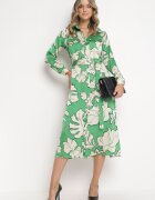 retro & icone Rochie Verde Cămașă cu Nasturi cu Flori Mivy