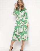 retro & icone Rochie Verde Cămașă cu Nasturi cu Flori Mivy