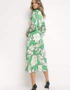 retro & icone Rochie Verde Cămașă cu Nasturi cu Flori Mivy