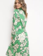 retro & icone Rochie Verde Cămașă cu Nasturi cu Flori Mivy