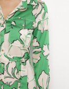 retro & icone Rochie Verde Cămașă cu Nasturi cu Flori Mivy