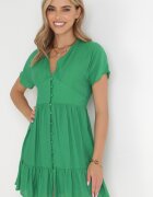 retro & icone Rochie Verde Cămașă Mini cu Volănaș și Nasturi Decorativi Nenka
