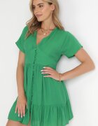 retro & icone Rochie Verde Cămașă Mini cu Volănaș și Nasturi Decorativi Nenka