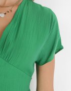 retro & icone Rochie Verde Cămașă Mini cu Volănaș și Nasturi Decorativi Nenka