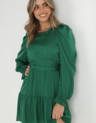 retro & icone Rochie Verde Cambrată cu Volane Klasino