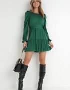 retro & icone Rochie Verde Cambrată cu Volane Klasino