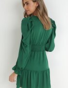 retro & icone Rochie Verde Cambrată cu Volane Klasino