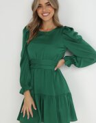 retro & icone Rochie Verde Cambrată cu Volane Klasino