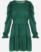 retro & icone Rochie Verde Cambrată cu Volane Klasino