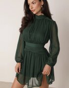 retro & icone Rochie Verde Cloș cu guler înalt cu încrețituri și cu umeri transparenți Belabria