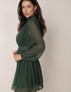 retro & icone Rochie Verde Cloș cu guler înalt cu încrețituri și cu umeri transparenți Belabria