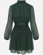 retro & icone Rochie Verde Cloș cu guler înalt cu încrețituri și cu umeri transparenți Belabria