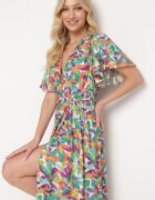 retro & icone Rochie Verde din Vâscoză cu Drapaje Decorative și Elastic în Talie cu Fentă la Bază Fierasa