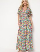 retro & icone Rochie Verde din Vâscoză cu Drapaje Decorative și Elastic în Talie cu Fentă la Bază Fierasa