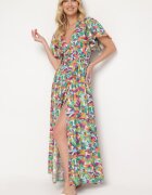 retro & icone Rochie Verde din Vâscoză cu Drapaje Decorative și Elastic în Talie cu Fentă la Bază Fierasa