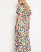 retro & icone Rochie Verde din Vâscoză cu Drapaje Decorative și Elastic în Talie cu Fentă la Bază Fierasa