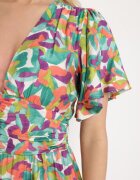 retro & icone Rochie Verde din Vâscoză cu Drapaje Decorative și Elastic în Talie cu Fentă la Bază Fierasa