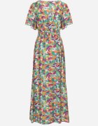 retro & icone Rochie Verde din Vâscoză cu Drapaje Decorative și Elastic în Talie cu Fentă la Bază Fierasa