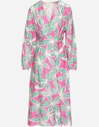 retro & icone Rochie Verde-Fuchsia Florală din Viscoză cu Decolteu Petrecut Selliora