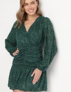 retro & icone Rochie verde închis de dantelă cu decolteu petrecut și drapaje Labisse