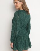 retro & icone Rochie verde închis de dantelă cu decolteu petrecut și drapaje Labisse