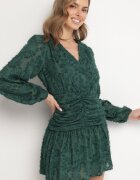 retro & icone Rochie verde închis de dantelă cu decolteu petrecut și drapaje Labisse
