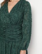 retro & icone Rochie verde închis de dantelă cu decolteu petrecut și drapaje Labisse