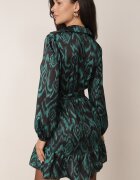 retro & icone Rochie Verde Tip Cămașă cu Curea Legată și Volane Magdalina