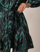 retro & icone Rochie Verde Tip Cămașă cu Curea Legată și Volane Magdalina