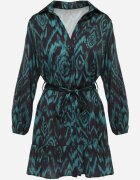retro & icone Rochie Verde Tip Cămașă cu Curea Legată și Volane Magdalina