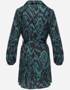 retro & icone Rochie Verde Tip Cămașă cu Curea Legată și Volane Magdalina