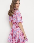 retro & icone Rochie Violet-Roz Cloche cu Volane și Curea Aquamar