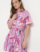 retro & icone Rochie Violet-Roz Cloche cu Volane și Curea Aquamar