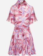 retro & icone Rochie Violet-Roz Cloche cu Volane și Curea Aquamar