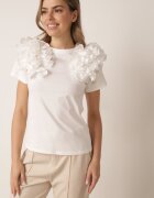 retro & icone Tricou Alb Din Bumbac Cu Mânecă Scurtă Decorată Cu Aplicație Cu Volane Aristine