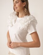 retro & icone Tricou Alb Din Bumbac Cu Mânecă Scurtă Decorată Cu Aplicație Cu Volane Aristine