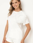retro & icone Tricou cu mânecă scurtă Alb și aplicație în formă de floare Nestairis