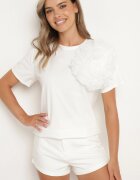 retro & icone Tricou cu mânecă scurtă Alb și aplicație în formă de floare Nestairis