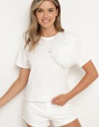 retro & icone Tricou cu mânecă scurtă Alb și aplicație în formă de floare Nestairis