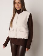 retro & icone Vestă Casual în Stil Boucle pentru Iarnă cu Buzunare Naatoka Bej