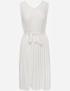  Rochie Albă Cloș Midi Plisată cu Curea Textilă Varethia
