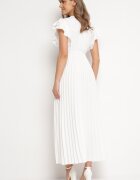  Rochie Albă Plisată Maxi Evazată cu Mâneci Lărgi Serahpine