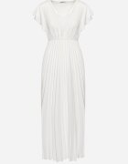  Rochie Albă Plisată Maxi Evazată cu Mâneci Lărgi Serahpine
