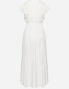  Rochie Albă Plisată Maxi Evazată cu Mâneci Lărgi Serahpine