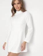  Rochie Albă Taliată cu Fusta Cloș Virvesa