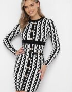  Rochie Albă Tricotată Mini cu Imprimeu Geometric Carlas