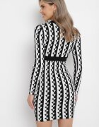  Rochie Albă Tricotată Mini cu Imprimeu Geometric Carlas