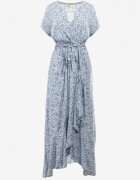  Rochie Albastră cu Croi Petrecut cu Volane și Curea Legată Dsson