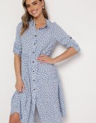  Rochie albastră deschisă evazată tip cămașă midi Maijane