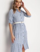  Rochie albastră deschisă evazată tip cămașă midi Maijane
